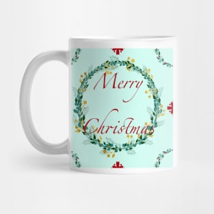 Gold and Red Berry Merry Christmas Wreath Mug